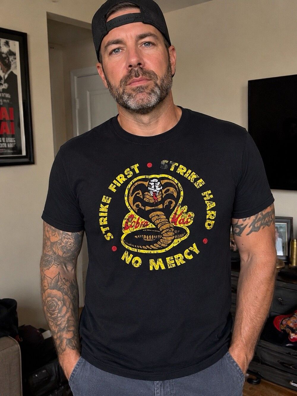 Cobra Kai Graphic Tee Strike First Strike Hard No Mercy Shirt 3X Black